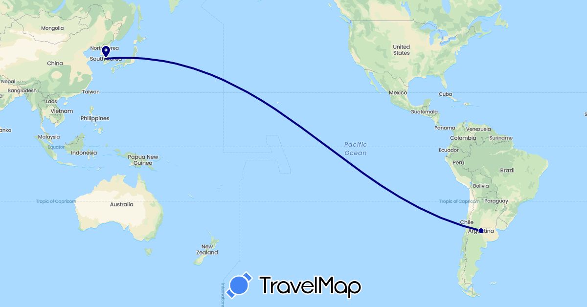 TravelMap itinerary: driving in Argentina, South Korea (Asia, South America)